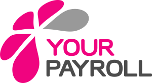 Pink and Grey Flower logo acting as an 'umbrella' for the wording Your Payroll